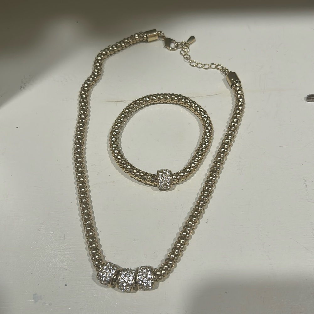 Gold filled necklace with rhinestones and bracelet to match